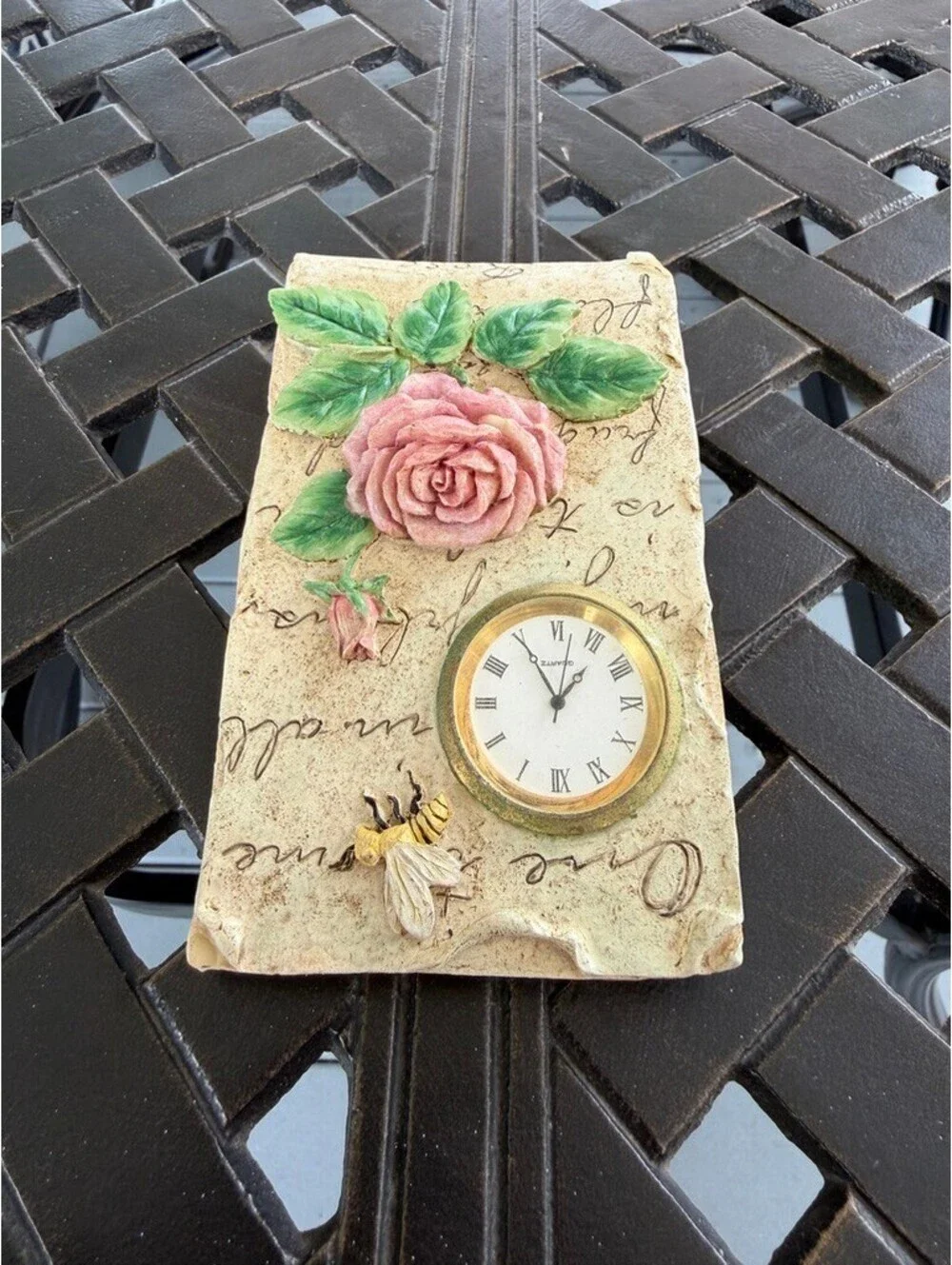 Decorative Wall Clock with Rose and Bee Design